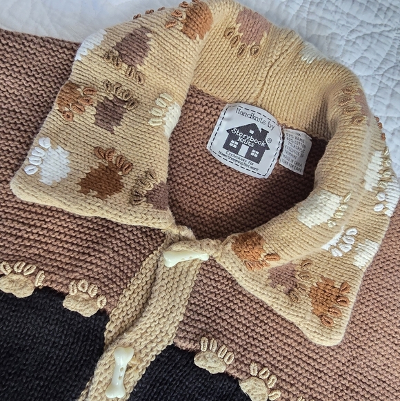 Storybook Knits Dog Motif Heavyweight Knit Cardigan Sweater Bone Buttons 1X - Picture 2 of 16